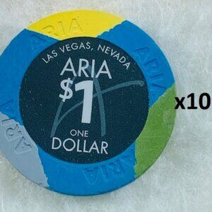 Lot of 10 Aria Casino Chip Las Vegas $1 x 10 Lucky Gift Charm Coin Stack